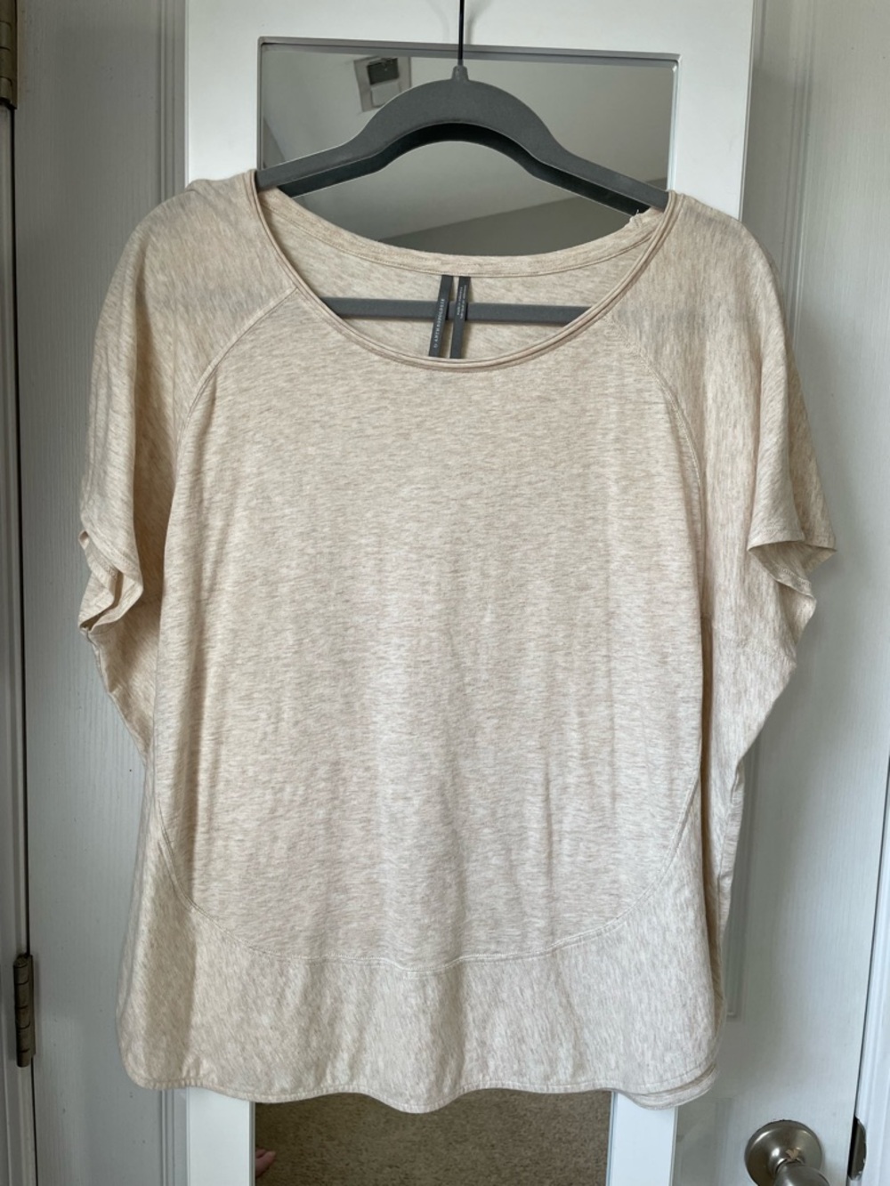 Anthropologie Light Beige Short-Sleeve Relaxed Scoop Top
